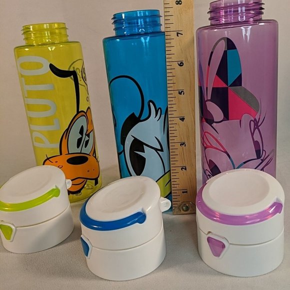 3 Disney Store Colorful Water Bottles Plastic BPA Free Pluto Donald Daisy Travel - Picture 12 of 13